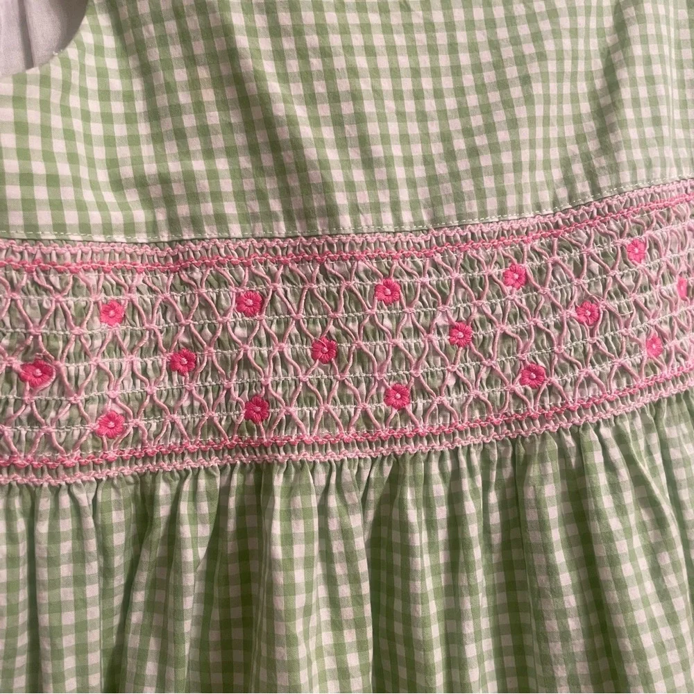 Gymboree  Girls Size 7 Green Gingham Smocked Dress Easter